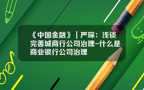 《中国金融》｜严琛：浅谈完善城商行公司治理-什么是商业银行公司治理