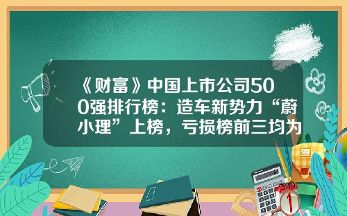 《财富》中国上市公司500强排行榜：造车新势力“蔚小理”上榜，亏损榜前三均为航空公司-上市公司500强