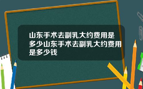 山东手术去副乳大约费用是多少山东手术去副乳大约费用是多少钱