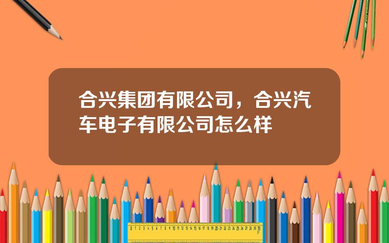 合兴集团有限公司，合兴汽车电子有限公司怎么样