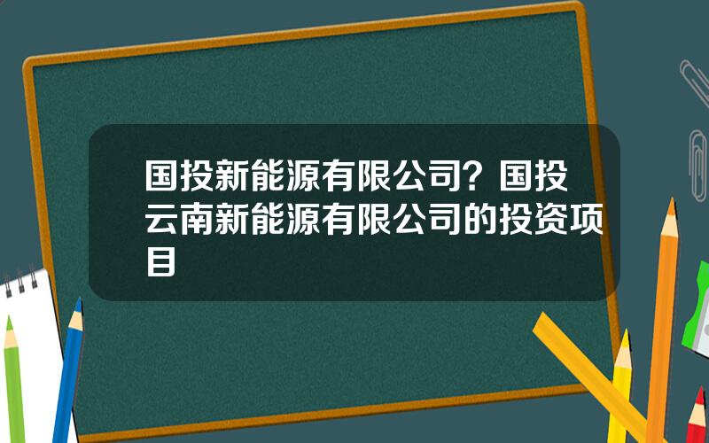 国投新能源有限公司？国投云南新能源有限公司的投资项目