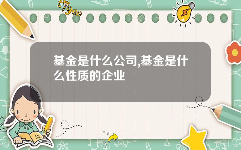 基金是什么公司,基金是什么性质的企业