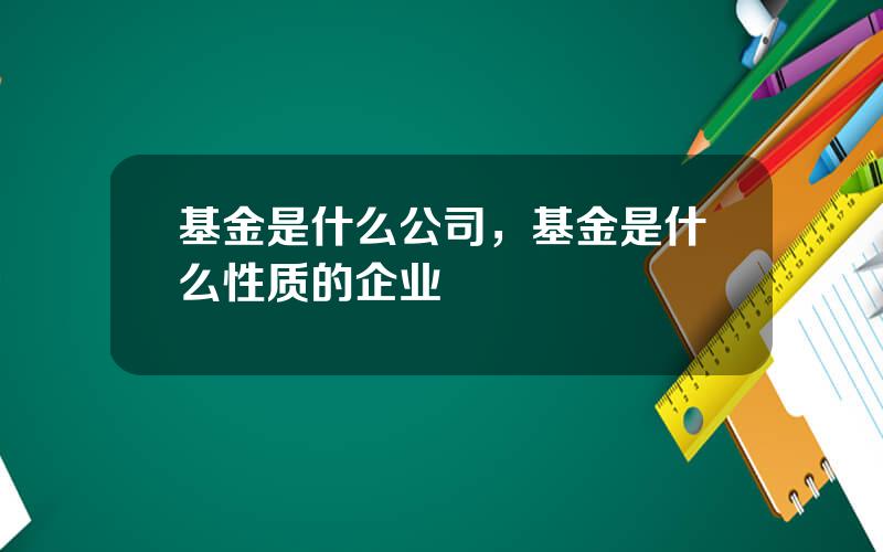 基金是什么公司，基金是什么性质的企业