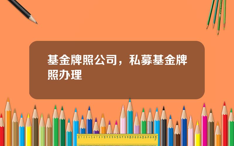 基金牌照公司，私募基金牌照办理