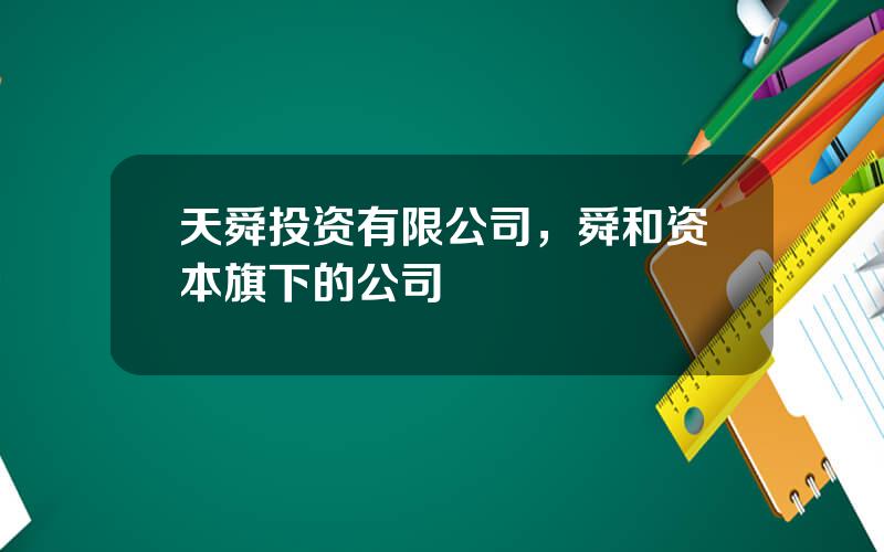 天舜投资有限公司，舜和资本旗下的公司