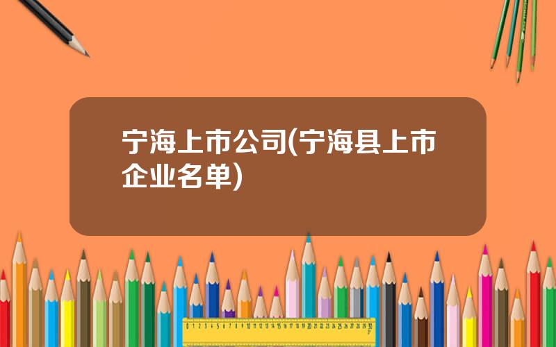 宁海上市公司(宁海县上市企业名单)