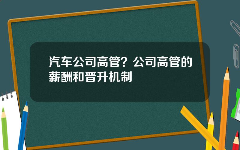 汽车公司高管？公司高管的薪酬和晋升机制